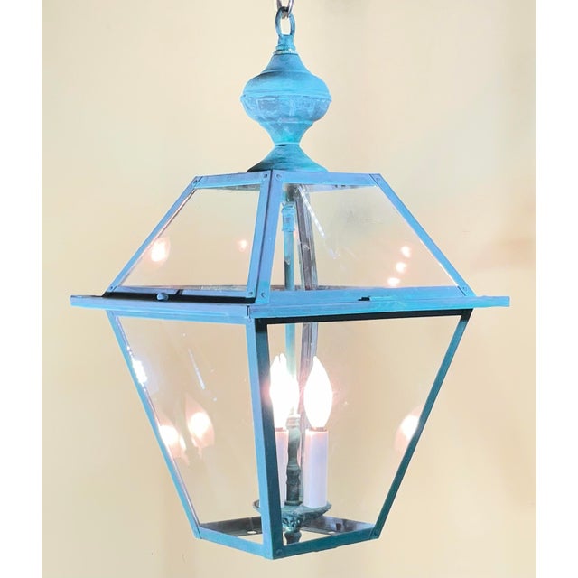 Exquisite Vintage Verdigris Solid Brass & Hanging Lantern / Chandelier For Sale - Image 14 of 14