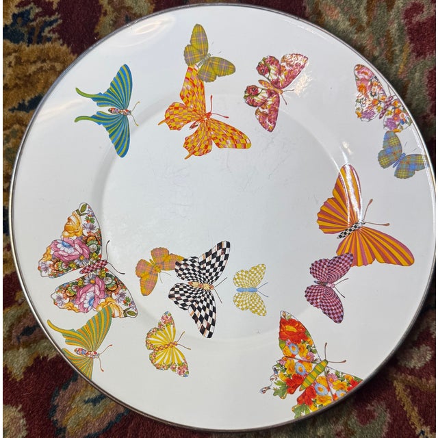 Metal MacKenzie-Childs Butterfly Enamel Metal Serving Plate / Tray For Sale - Image 7 of 11