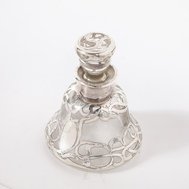 Art Nouveau Fine Sterling Overlay Perfume Bottle Signed Steuben For Sale - Image 9 of 9