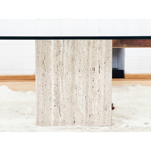 1970s Postmodern Travertine and Brass Attributed to Artedi Glass Coffee Cocktail Table For Sale - Image 12 of 13