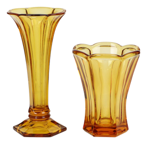 Art Deco Luxval Series Américain Vases in Amber Glass from Val Saint Lambert, 1935, Set of 2