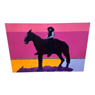 Len Agrella, “Cowboy at Sunset” Monumental Western Oil Painting For Sale