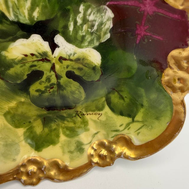 Antique Limoges France Hand Painted Scalloped Porcelain Dish Signed Rancon 7" Gold Gilt For Sale In Miami - Image 6 of 8