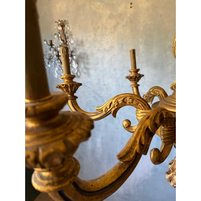 Mid 20th Century Mid 20th Century Neoclassical Six Light Gilt Wood Chandelier For Sale - Image 5 of 9
