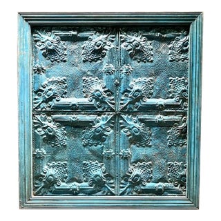Ceiling Medallion Tile Framed XLG Turquoise For Sale