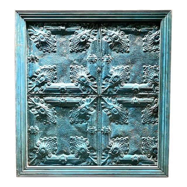 Ceiling Medallion Tile Framed XLG Turquoise For Sale