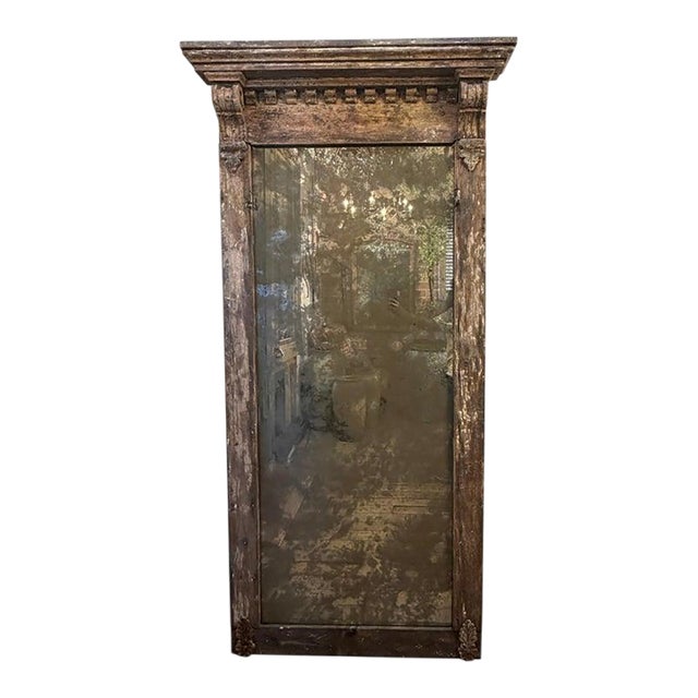Neoclassical Pier Mirror, Distressed Wood, Circa 1880s For Sale