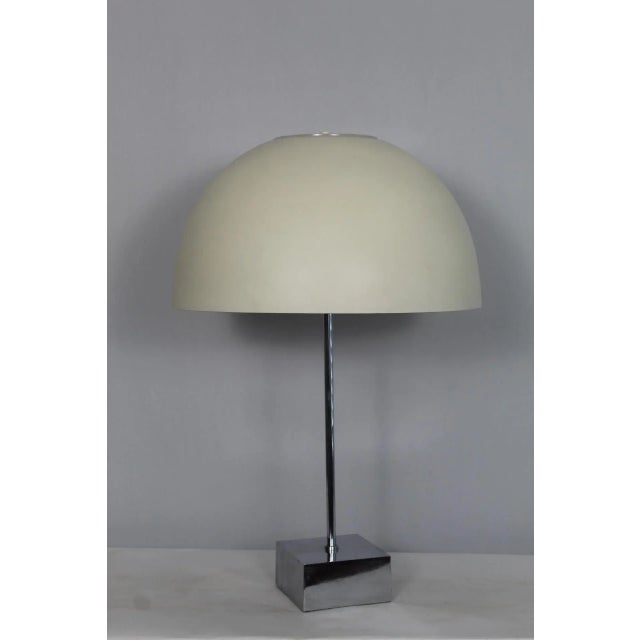 Vernor Panton style. Space age modern. Substantial in size. Enameled ivory finish shade. Polished chrome base. Sculptural,...