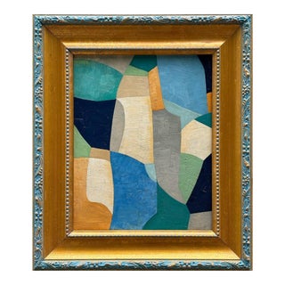 Contemporary "Abstract Blues" Oil Painting in Vintage Frame For Sale
