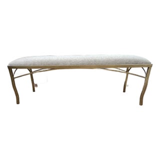 1970s Mid Century Brass X-Stretcher Bench With Upholstered Seat For Sale