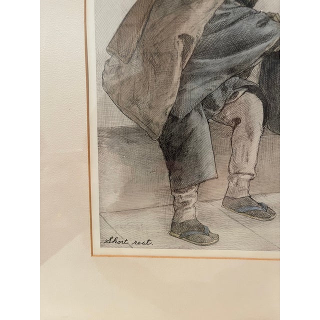 1940s Seiler, Willy. “Short Rest” Original Japanese Hand-Colored Etching, Framed For Sale In San Diego - Image 6 of 12