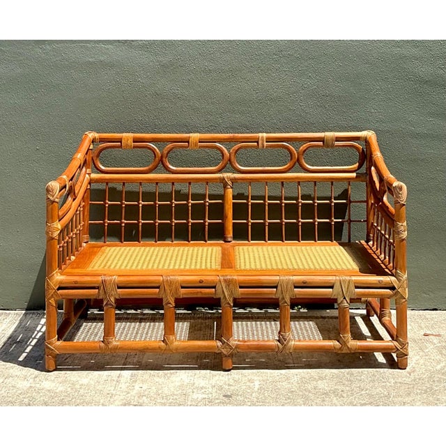 Vintage Loop Rattan Loveseat For Sale - Image 4 of 12