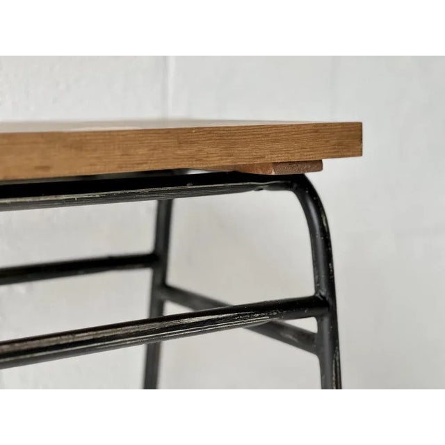 Industrial Bench in Metal & Spruce For Sale - Image 4 of 9