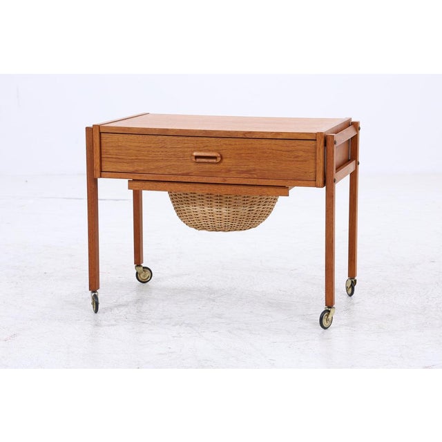 1960s Mid-Century Danish Teak Sewing Box on Wheels, 1960s For Sale - Image 5 of 15