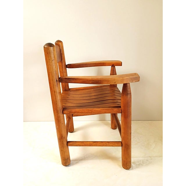 Vintage Handmade Child’s Wood Armchair, Rustic Slat Seat Kids Accent Chair, Primitive English Cottage Nursery Fireplace Mantel Decor Piece For Sale In Savannah - Image 6 of 13