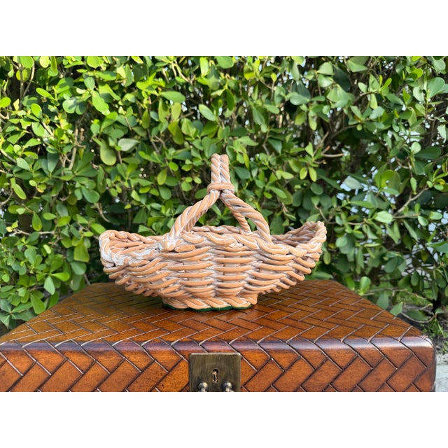 Late 20th Century Vintage 15” Italian Handcrafted Ceramic Basket Centerpiece For Sale - Image 5 of 12