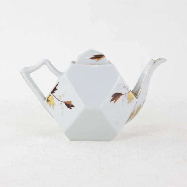Ceramic Art Deco Floral Teapot With Geometric Handle and Bold Yellow Flower Design For Sale - Image 7 of 12