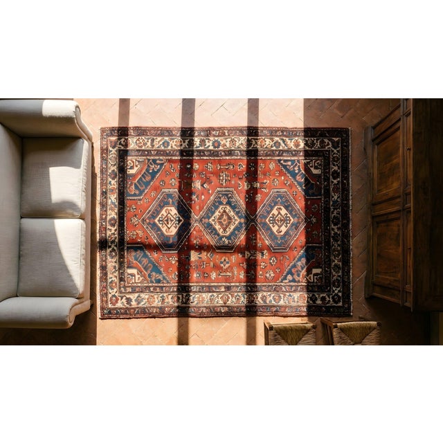 Cute Wine Red Background and Ivory Border Tribal Geometric Design Antique Persian Soumak Rug For Sale - Image 9 of 9
