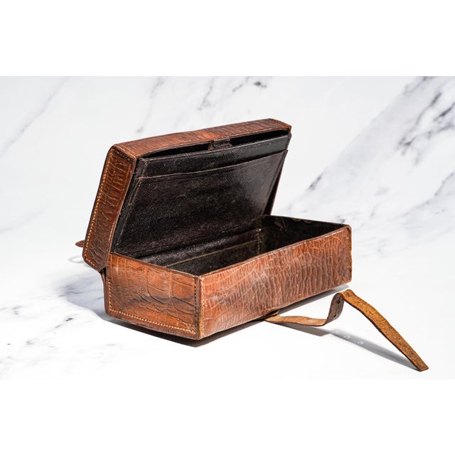 Late 19th Century Wonderful Antique Victorian Leather Travel Box Embossed Pattern Gentleman's Valet Case Dressing Table Storage Home Decor For Sale - Image 5 of 13