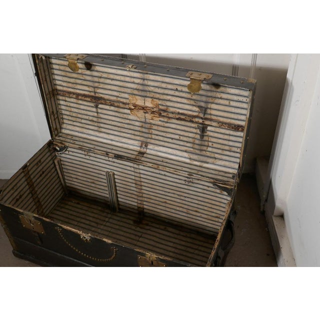 Animal Skin French Country House Leather and Brass Bound Chest For Sale - Image 7 of 10