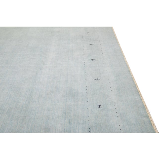 Modern Gabbeh Style Hand-Loom Minimalist Pattern Light Blue Wool Rug For Sale - Image 9 of 12