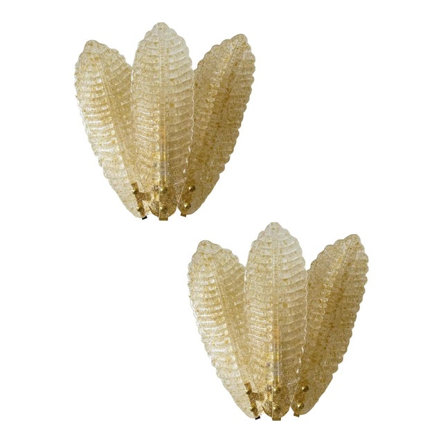 Venetian Wall Sconces in Amber Graniglia Leaves Murano Glass by Simoeng for Simoeng, Set of 2 For Sale - Image 6 of 6