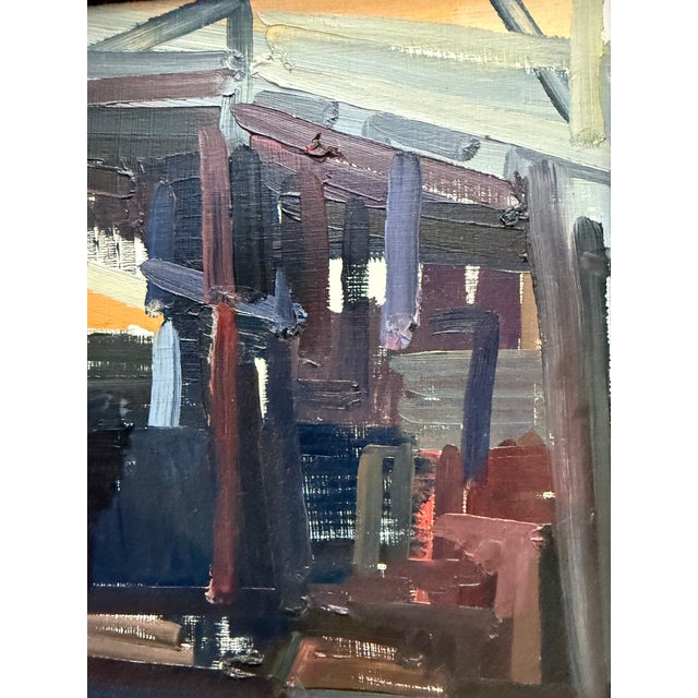 Vintage Midcentury Abstract Painting Oil on Board Great composition and execution Original vintage frame.