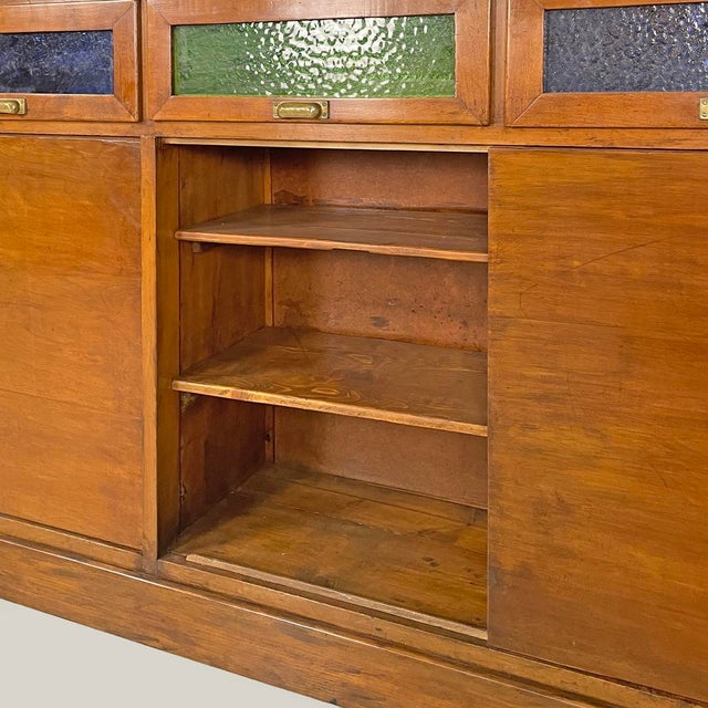 Italian Art Deco Wooden Sideboard with Green and Blue Stained Glass, 1930s For Sale - Image 17 of 18
