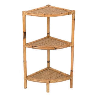 Italian Corner Shelf or Étagère in Bamboo, Rattan and Wicker by Franco Albini, 1970s For Sale