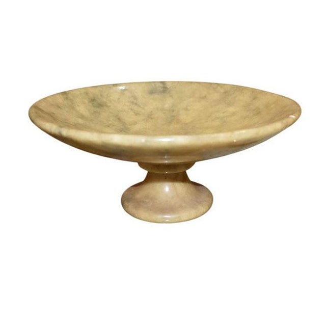 Mid-Century Modern Round Yellow Stone Decorative Bowl or Catchall on Pedestal - Italy For Sale - Image 3 of 6