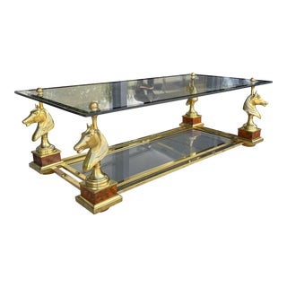 French Maison Charles Neo-Classical Brass & Burl Cheval / Horse Coffee Table For Sale