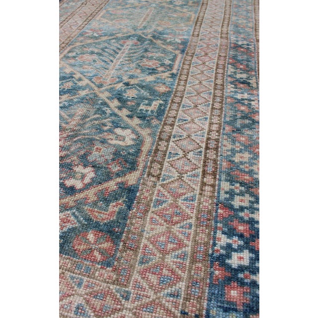 Early 20th Century Antique Geometric Design Persian Small Lori Rug in Light Teal and Pink For Sale - Image 5 of 11