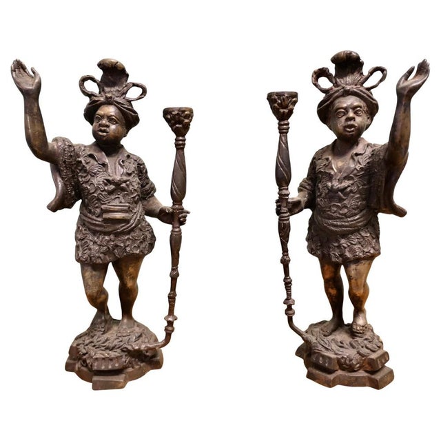 Venetian Style Cast Brass Candlesticks, Set of 2, 1900 For Sale - Image 8 of 8
