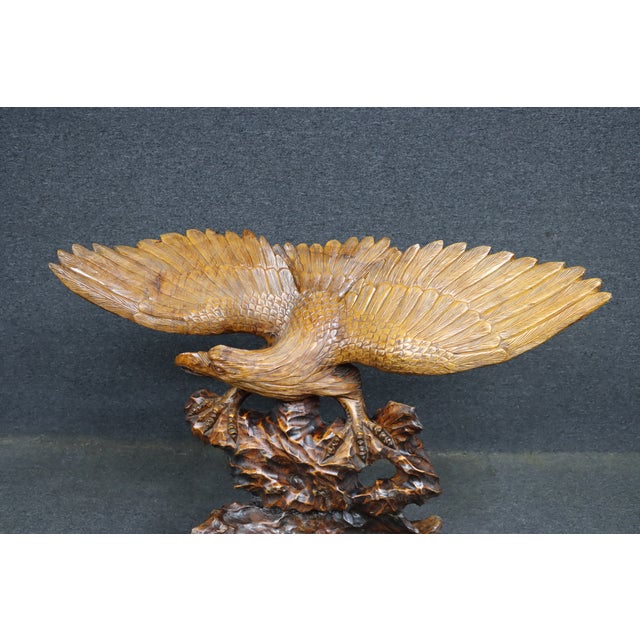 Large Mid-Century Modern Hand Carved Walnut Eagle Sculpture on Burl Wood Base For Sale In Philadelphia - Image 6 of 12