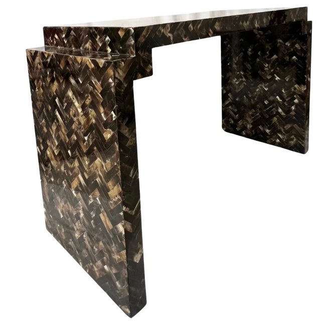 Brown 1970s Tessellated Horn Console Table With Matching Mirror - Set of 2 For Sale - Image 8 of 13