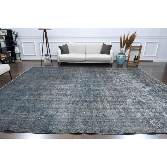 1970s Vintage Persian Handmade Wool Cotton Blue Area Rug For Sale - Image 11 of 11