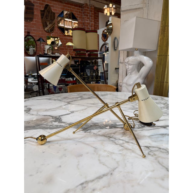 Antique White 1970s Giuseppe Ostuni Style Italian Brass Table Lamps - a Pair For Sale - Image 8 of 8