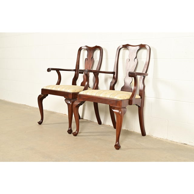 Queen Anne Henkel Harris Queen Anne Solid Mahogany Armchairs, Pair For Sale - Image 3 of 16