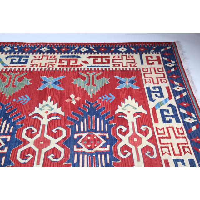 Vintage Oushak Kilim – Handwoven Flatweave With Modern Tribal Motifs -6'9' X 9' 11'' For Sale In Tampa - Image 6 of 14