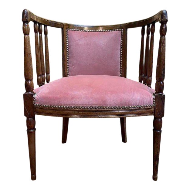English Mahogany and Pink Velvet Office Chair For Sale