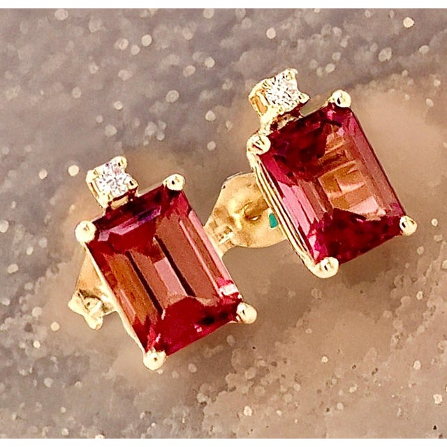 Natural Tourmaline Diamond Earrings 14k Gold 2.13 TCW Certified For Sale - Image 14 of 18