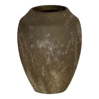 Brown Vase With Textured Glaze Detail For Sale