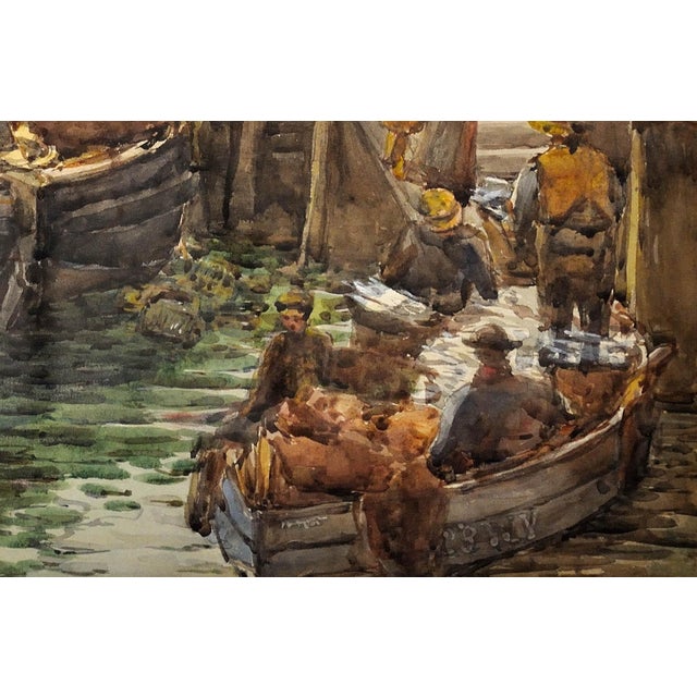 Frances Emily Nesbitt, A Moray Firth Zulu Fishing Boat Unloading Herring in Whitby, 1893, Watercolor, Framed For Sale - Image 9 of 18