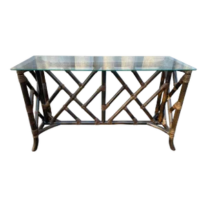 Vintage Rattan Chinese Chippendale Pattern Entry Table
