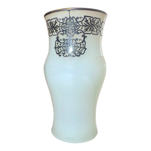 Antique Ornate Sterling Silver Overlaid Opal Opaline Tall Glass Vase