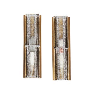 Mid-Century Glass and Brass Sconces from Vitrika, 1966, Set of 2 For Sale
