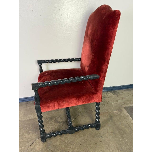 19th Century Spanish Baroque Armchairs in Ebonized Wood and Velvet For Sale In Los Angeles - Image 6 of 13