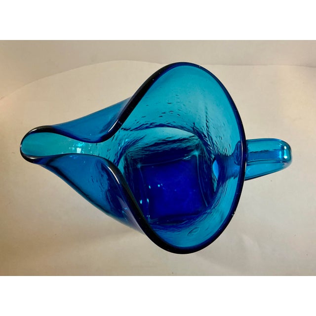 Glass Vintage Morgantown Glass #9844 Swirl Blue Brutalist Art Glass Pitcher - 11” For Sale - Image 7 of 12