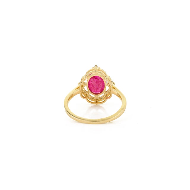 Metal 14k Gold Clover Diamond Estate 2.21 Ct Ruby Engagement Ring Size 5.5 For Sale - Image 7 of 12
