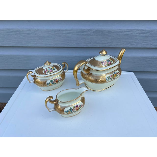 Cauldon 1900 Gold & Floral Cauldon for Tiffany Tea Set - Set of 3 For Sale - Image 4 of 10